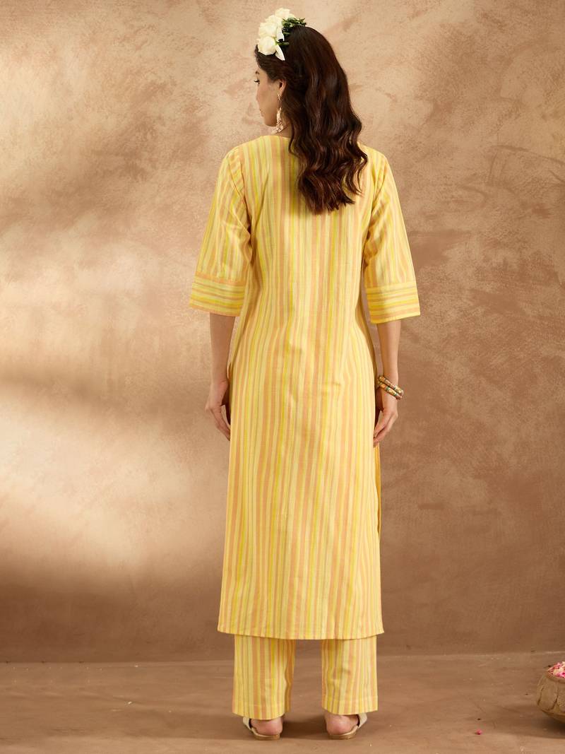 Floral Embroidered Pure Cotton Straight Kurta with Trouser