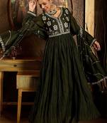 Floral Yoke Design Pleated Thread Work Anarkali Kurta With Trousers & Dupatta