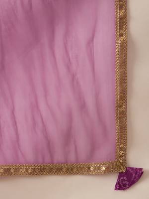 Bandhani Embroidered Sequinned Pure Cotton Straight Kurta With Trousers & Dupatta 3