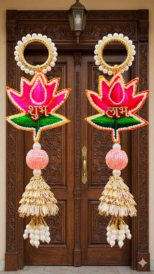 traditional lotus shubh labh hanging with golden tassels pack of 2 1