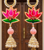 traditional lotus shubh labh hanging with golden tassels pack of 2