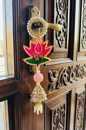 traditional lotus shubh labh hanging with golden tassels pack of 2