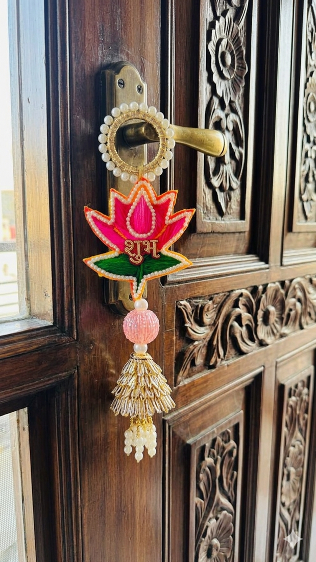 traditional lotus shubh labh hanging with golden tassels pack of 2