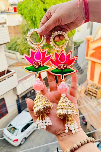 traditional lotus shubh labh hanging with golden tassels pack of 2