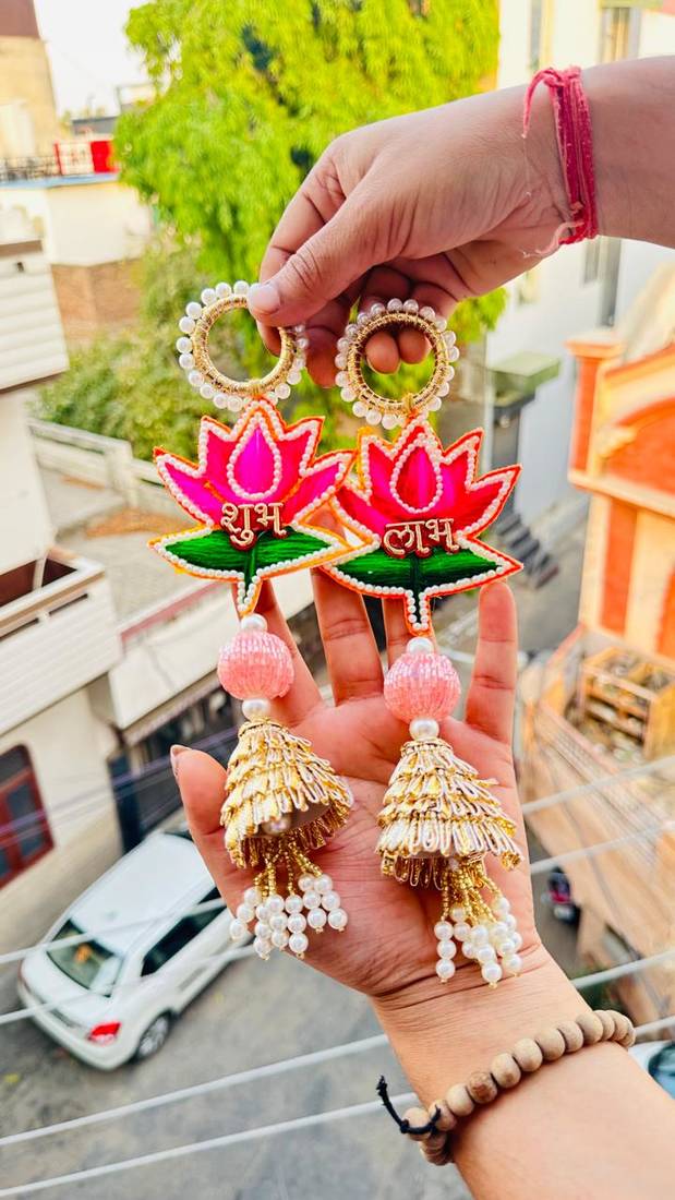 traditional lotus shubh labh hanging with golden tassels pack of 2