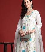 Women Floral Embroidered Thread Work Kurta With Trousers & Dupatta
