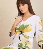 Floral Printed V Neck Straight Kurta With Trousers