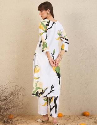 Floral Printed V Neck Straight Kurta With Trousers 6