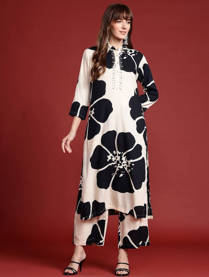 Floral Printed Sequinned Kurta with Palazzos