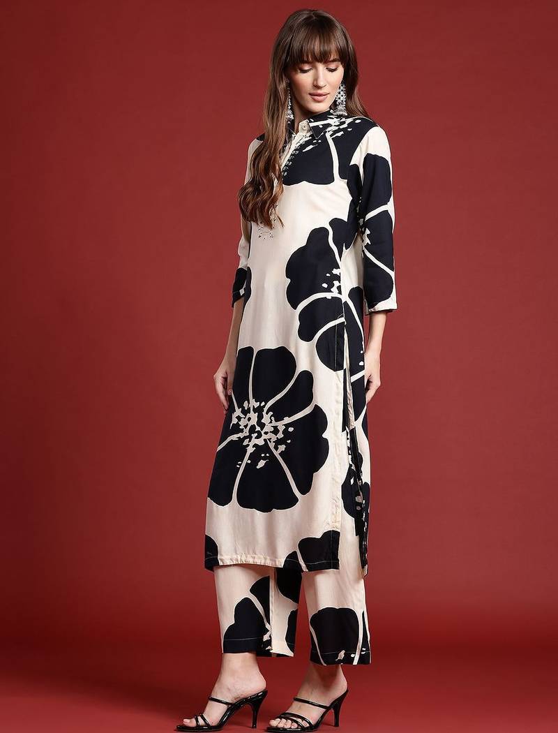 Floral Printed Sequinned Kurta with Palazzos