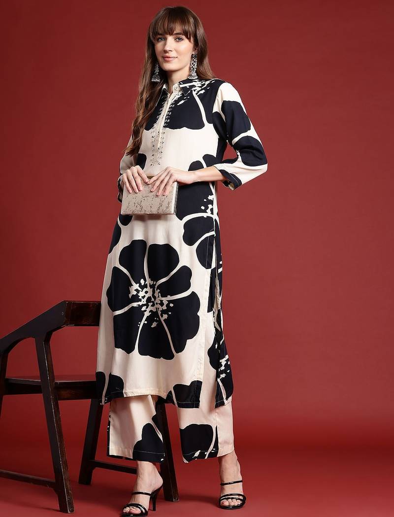 Floral Printed Sequinned Kurta with Palazzos