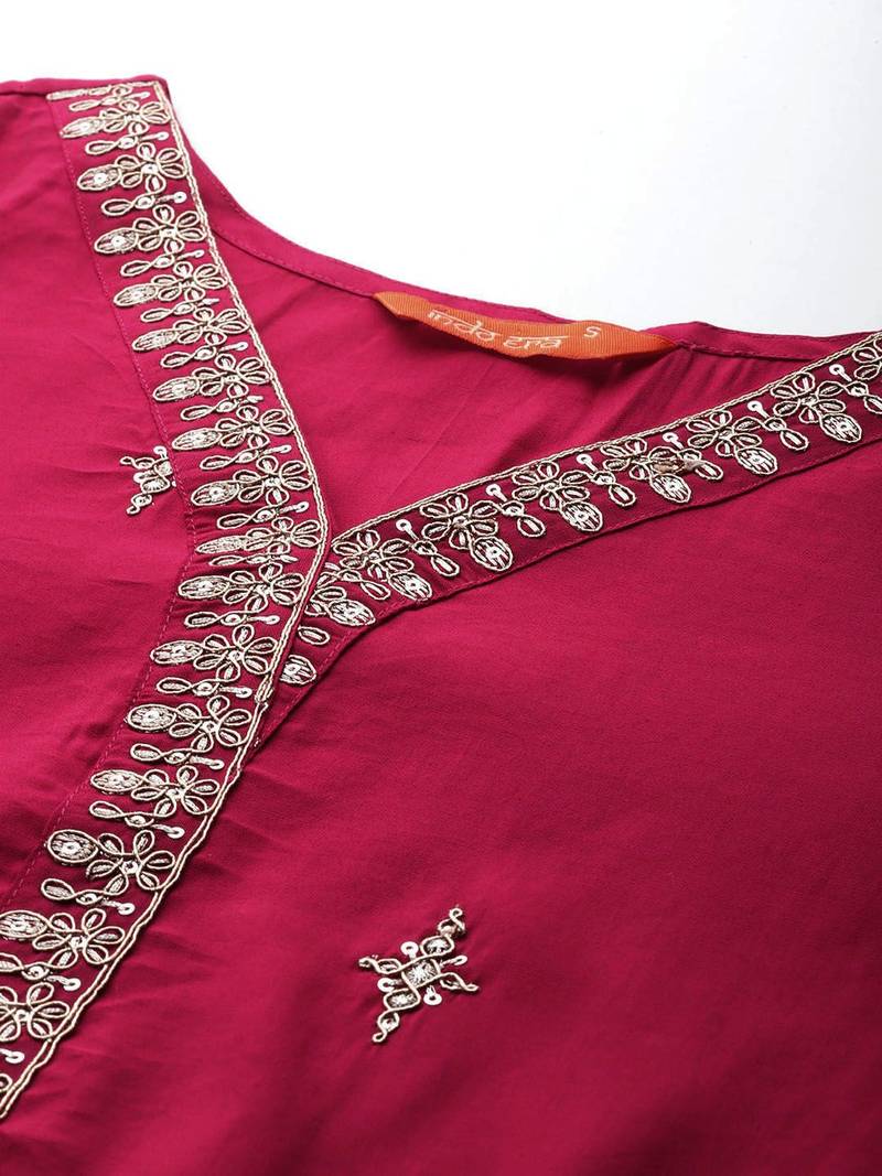 Ethnic Motifs Embroidered Zari Kurta With Trousers & Dupatta