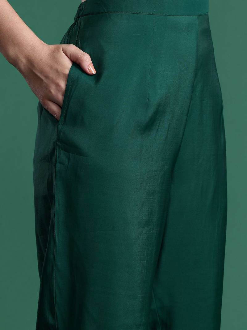 Ethnic Motifs Embroidered Zari Kurta With Trousers & Dupatta