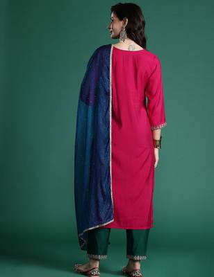 Ethnic Motifs Embroidered Zari Kurta With Trousers & Dupatta 7