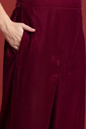 Zari & Sequin Embroidered Velvet Kurta with Trousers & Scalloped Dupatta