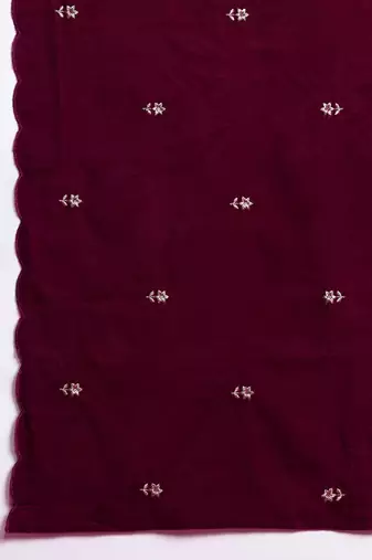 Zari & Sequin Embroidered Velvet Kurta with Trousers & Scalloped Dupatta
