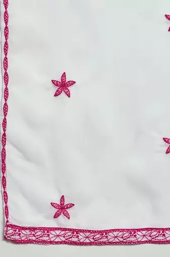 Floral Embroidered Thread Work Organza Straight Kurta With Trousers & Dupatta