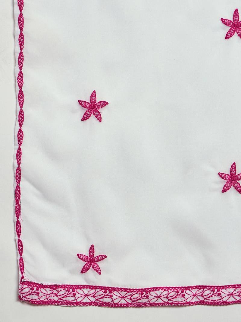 Floral Embroidered Thread Work Organza Straight Kurta With Trousers & Dupatta
