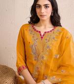 Women Ethnic Motifs Embroidered Regular Gotta Patti Kurta with Trousers & With Dupatta