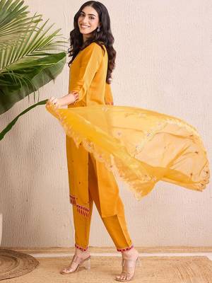 Women Ethnic Motifs Embroidered Regular Gotta Patti Kurta with Trousers & With Dupatta 4