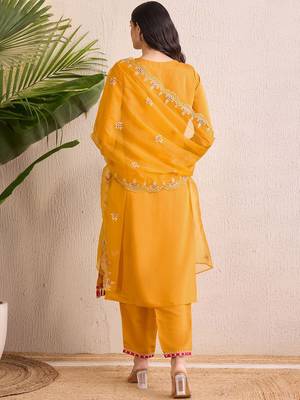 Women Ethnic Motifs Embroidered Regular Gotta Patti Kurta with Trousers & With Dupatta 5