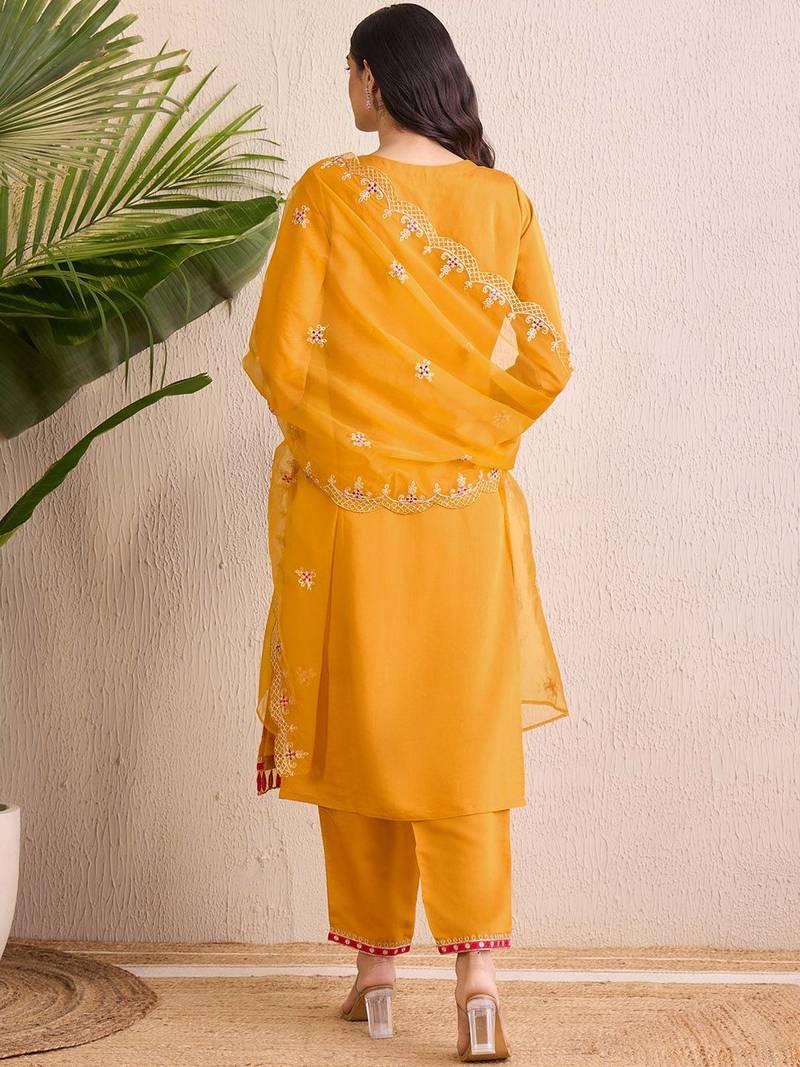 Women Ethnic Motifs Embroidered Regular Gotta Patti Kurta with Trousers & With Dupatta