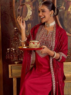 Women Paisley Embroidered Regular Kurta with Trousers & With Dupatta 1