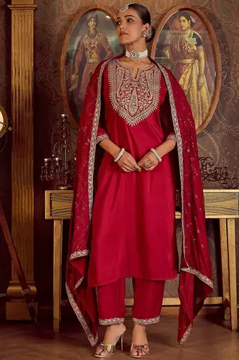 Women Paisley Embroidered Regular Kurta with Trousers & With Dupatta