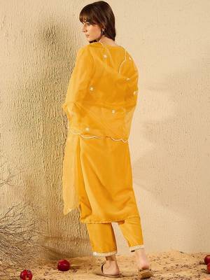 Ethnic Motifs Embroidered Straight Kurta With Trousers & Dupatta 5