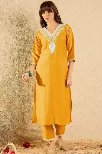 Ethnic Motifs Embroidered Straight Kurta With Trousers & Dupatta