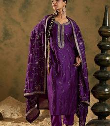 Floral Embroidered Sequinned Straight Kurta with Trousers & Dupatta