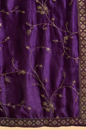 Floral Embroidered Sequinned Straight Kurta with Trousers & Dupatta