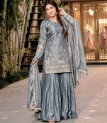 grey color heavy embroidery sequin work kurti sharara set