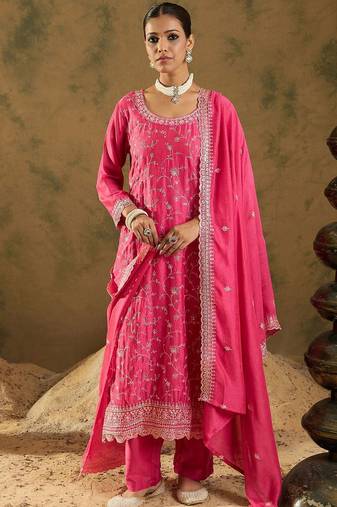 Ethnic Motifs Embroidered Thread Work Kurta with Trousers & Dupatta