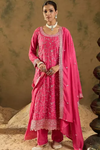 Ethnic Motifs Embroidered Thread Work Kurta with Trousers & Dupatta