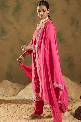Ethnic Motifs Embroidered Thread Work Kurta with Trousers & Dupatta