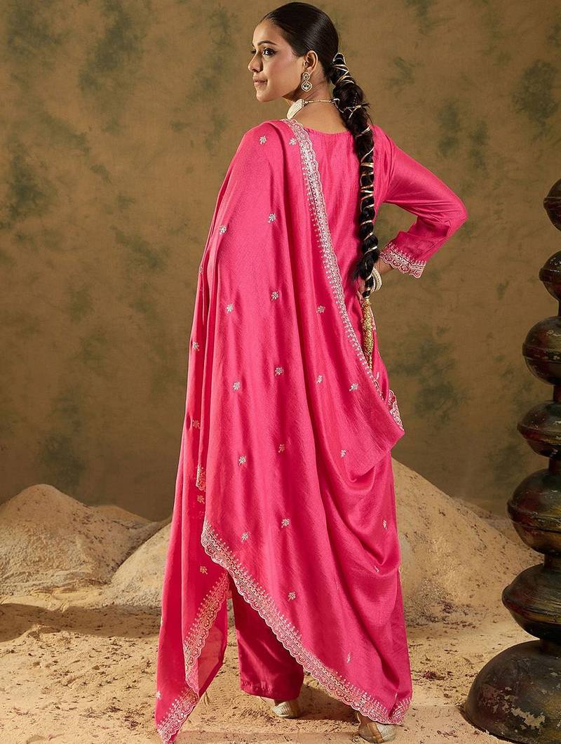 Ethnic Motifs Embroidered Thread Work Kurta with Trousers & Dupatta