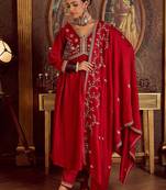 Floral Embroidered Empire Kurta with Trousers & Dupatta