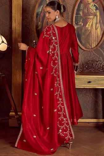 Floral Embroidered Empire Kurta with Trousers & Dupatta