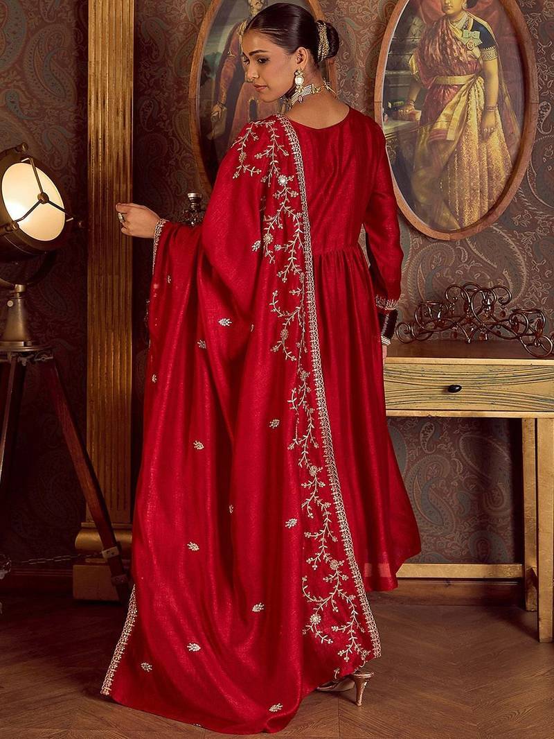Floral Embroidered Empire Kurta with Trousers & Dupatta