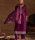Ethnic Motifs Embroidered Sequinned Straight Kurta With Trousers & Dupatta