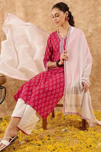 Ethnic Motifs Printed Straight Kurta with Palazzos & Dupatta