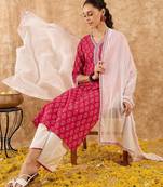 Ethnic Motifs Printed Straight Kurta with Palazzos & Dupatta