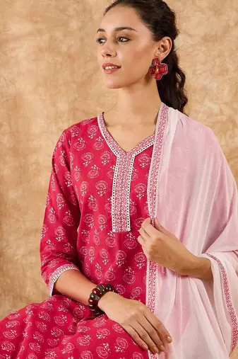 Ethnic Motifs Printed Straight Kurta with Palazzos & Dupatta