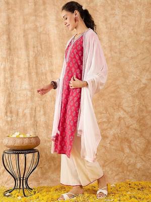 Ethnic Motifs Printed Straight Kurta with Palazzos & Dupatta 5