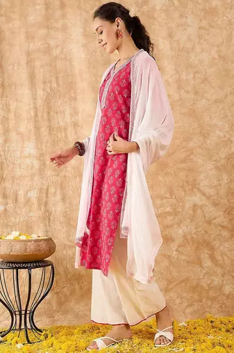 Ethnic Motifs Printed Straight Kurta with Palazzos & Dupatta