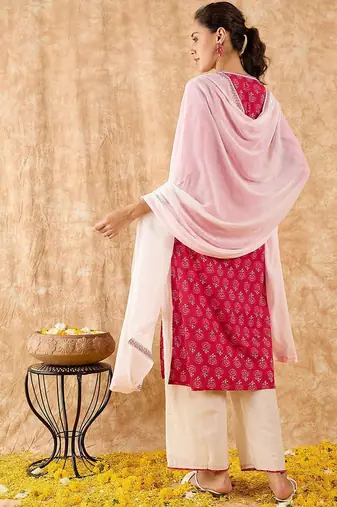Ethnic Motifs Printed Straight Kurta with Palazzos & Dupatta