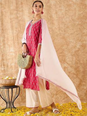 Ethnic Motifs Printed Straight Kurta with Palazzos & Dupatta 7