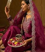Floral Embroidered Straight Sequinned Liva Kurta with Trousers & Dupatta
