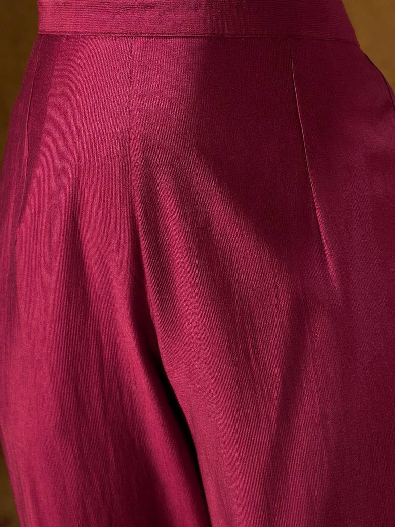 Floral Embroidered Straight Sequinned Liva Kurta with Trousers & Dupatta